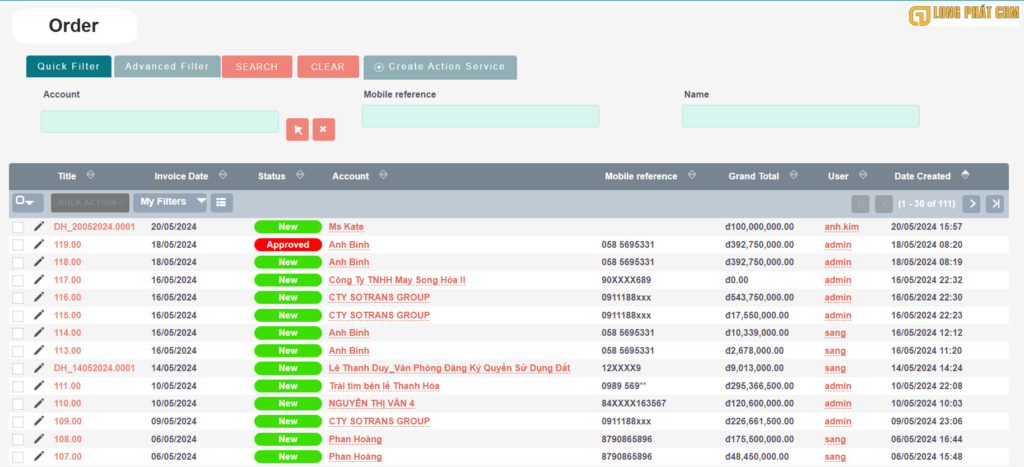Order management on CRM