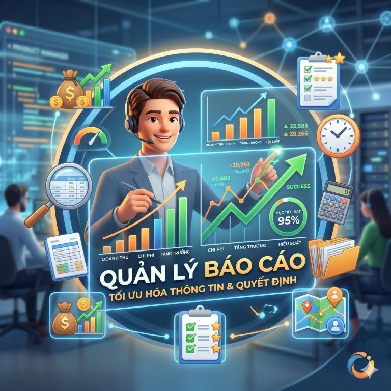 Xóa bỏ file Excel thủ công! Tính năng quản lý báo cáo giúp bạn theo dõi sát sao doanh thu, công nợ và hiệu suất nhân sự real-time qua biểu đồ trực quan.